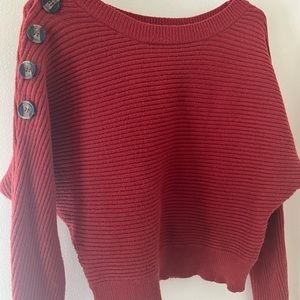 Maroon cranberry red sweater with sleeve buttons poof apparel